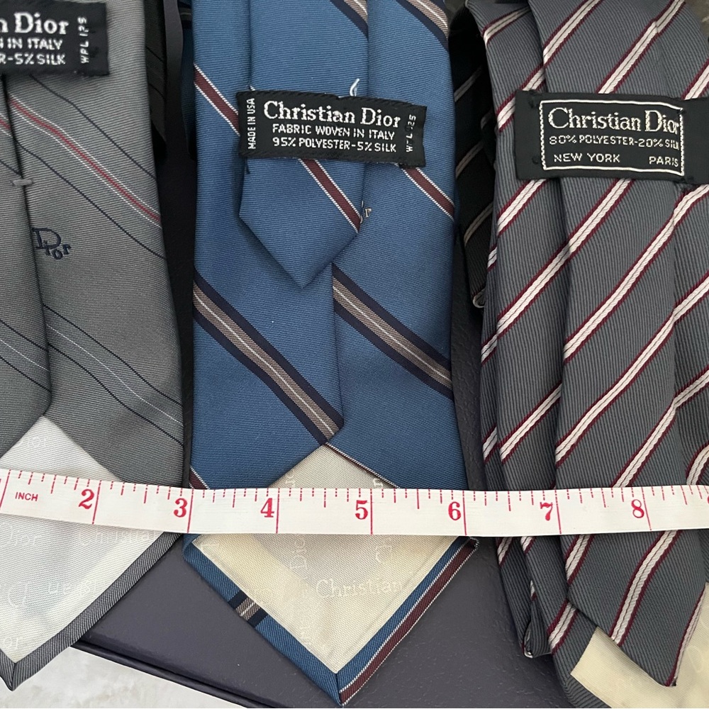 CHRISTIAN DIOR (3) Stripped Tie (s) Bundle Grey Blue for Men - Picture 4 of 5